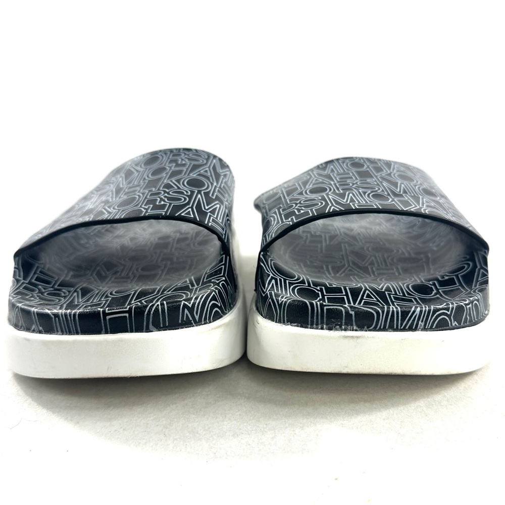 Michael Kors Women Size 9 Black White Logo PU Slide Sandal - Picture 3 of 9